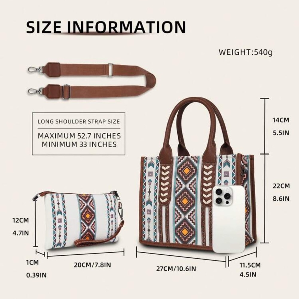 NWT Aztec Pattern Brown Handbag Set - Picture 6 of 6